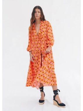 NWT Zara The Selma Dress Orange Geometric Maxi Dress Size small